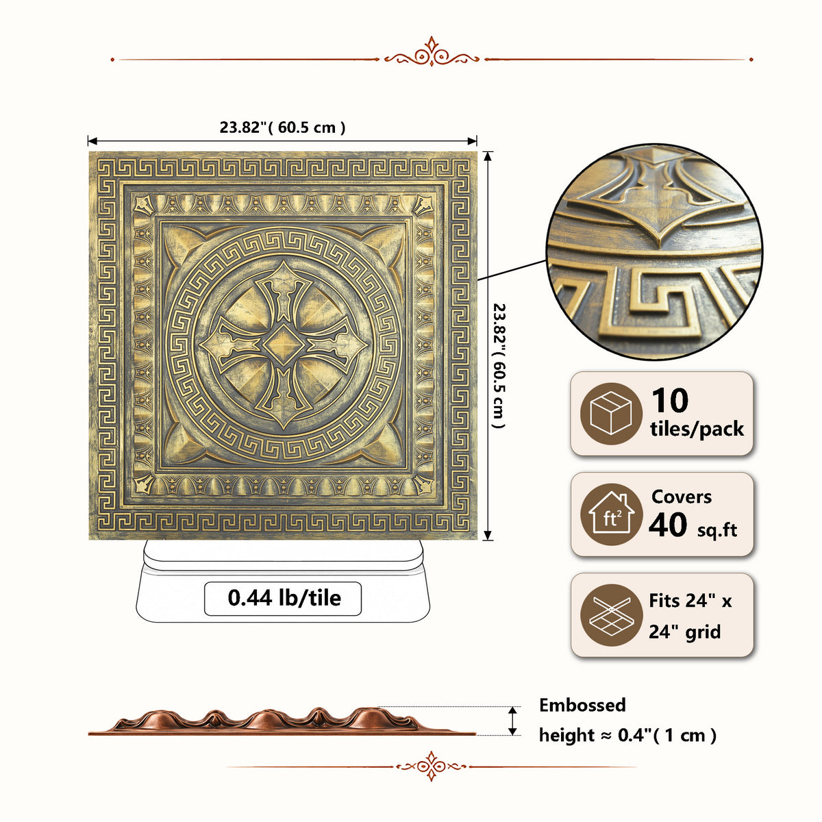 PAINTSDECOR PL01 Ancient gold tile dimensions