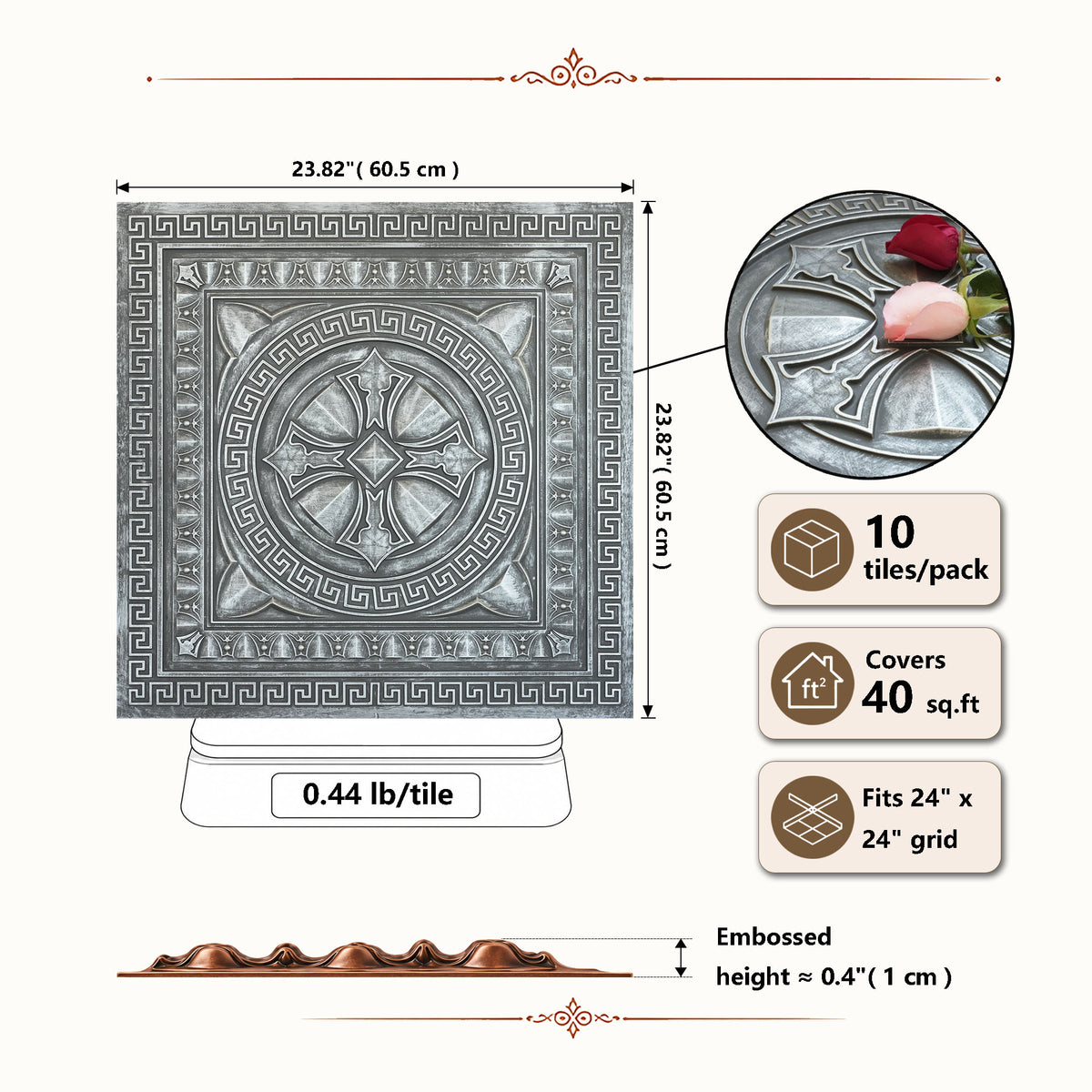 PAINTSDECOR PL01 Antique tin tile dimensions