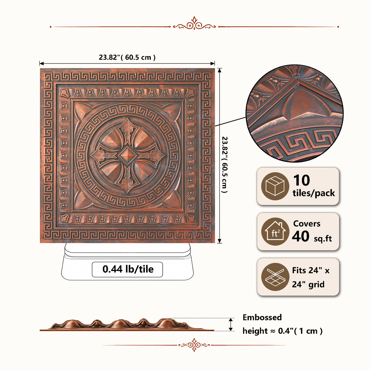 PAINTSDECOR PL01 Rustic copper tile dimensions