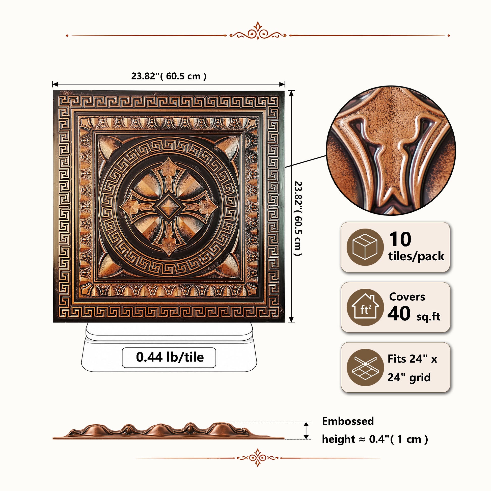 PAINTSDECOR PL01 Traditional copper tile dimensions