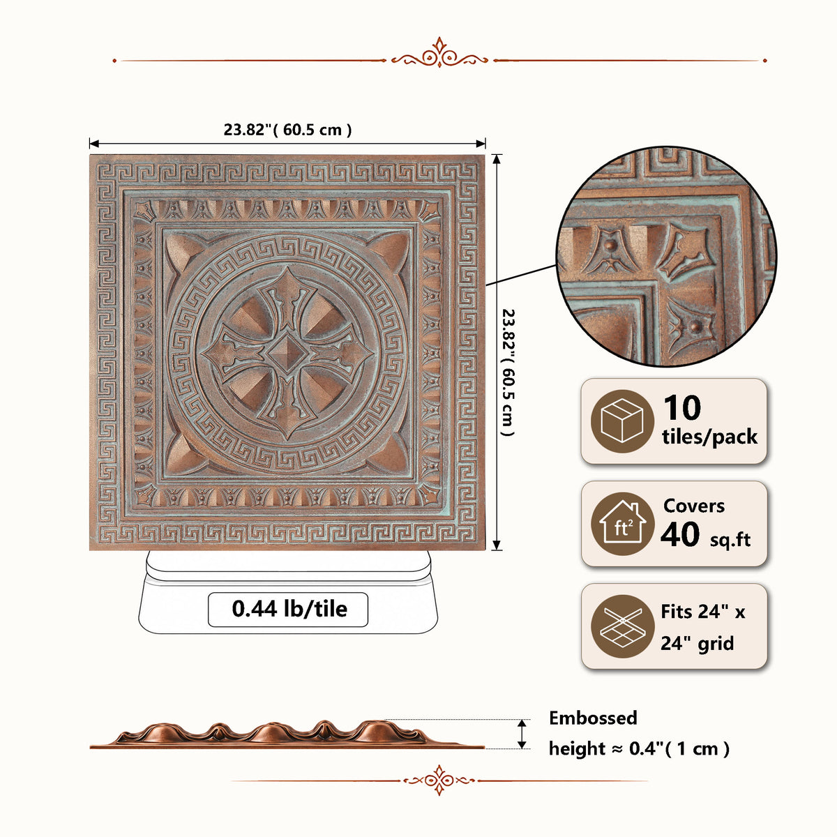 PAINTSDECOR PL01 Weathered copper tile dimensions