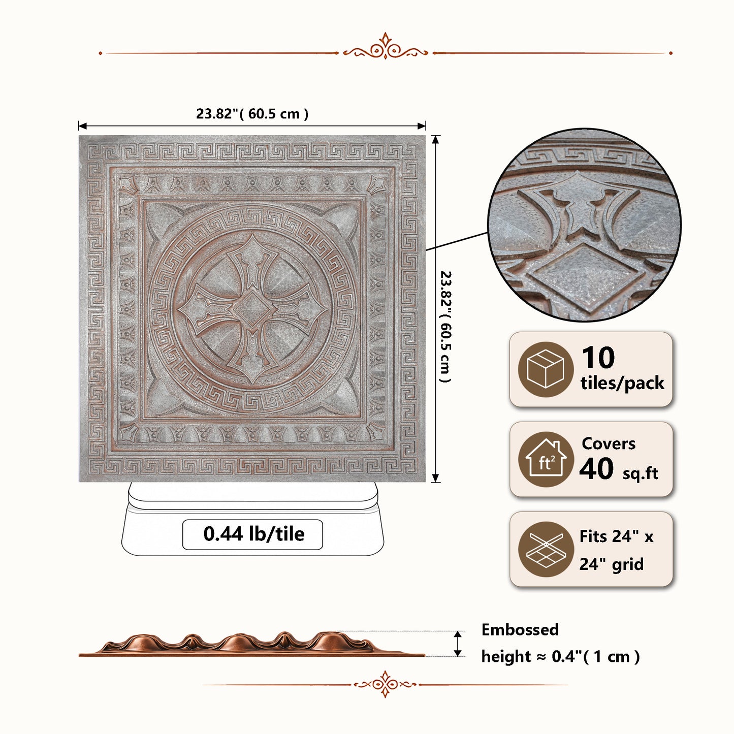 PAINTSDECOR PL01 Weathered Iron tile dimensions