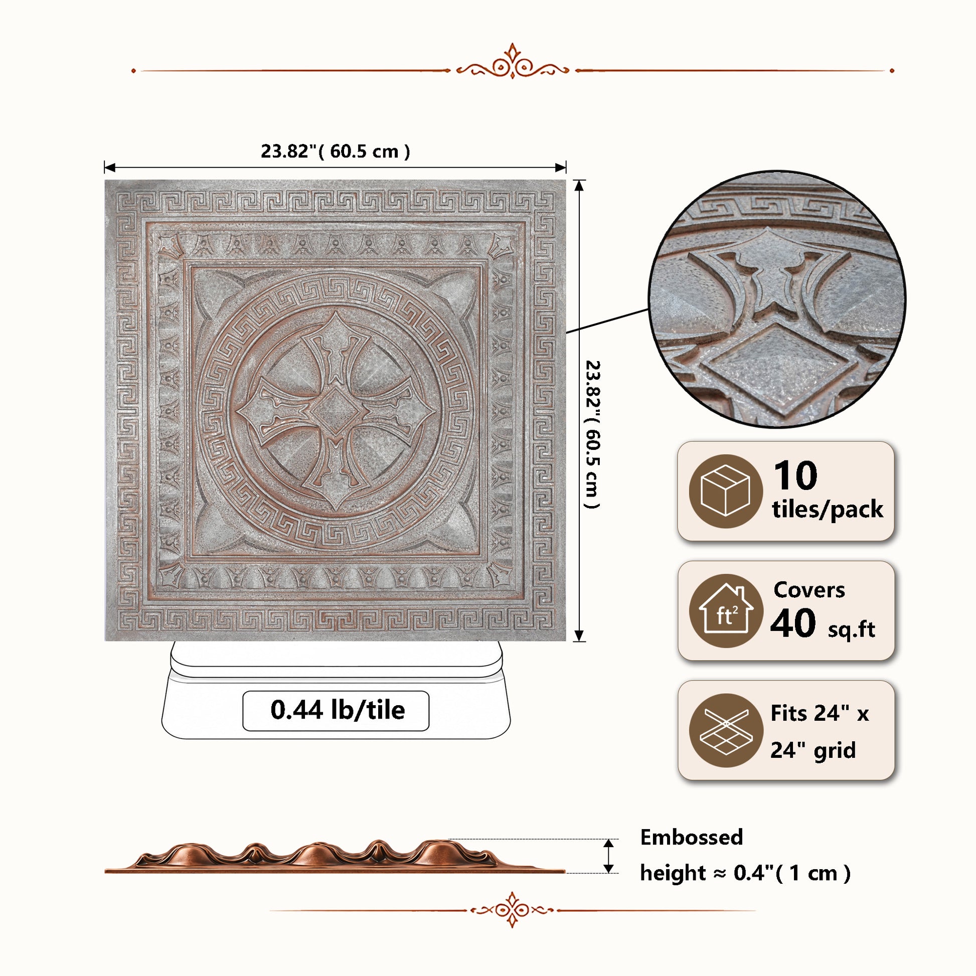 PAINTSDECOR PL01 Weathered Iron tile dimensions