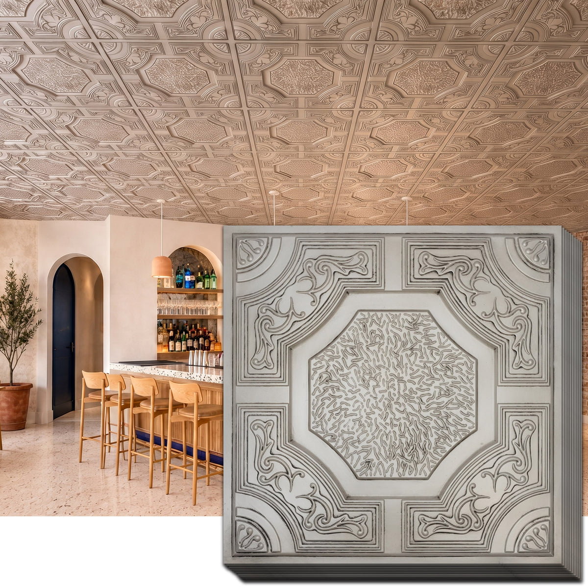 PAINTSDECOR PL02 Aged white ceiling tiles