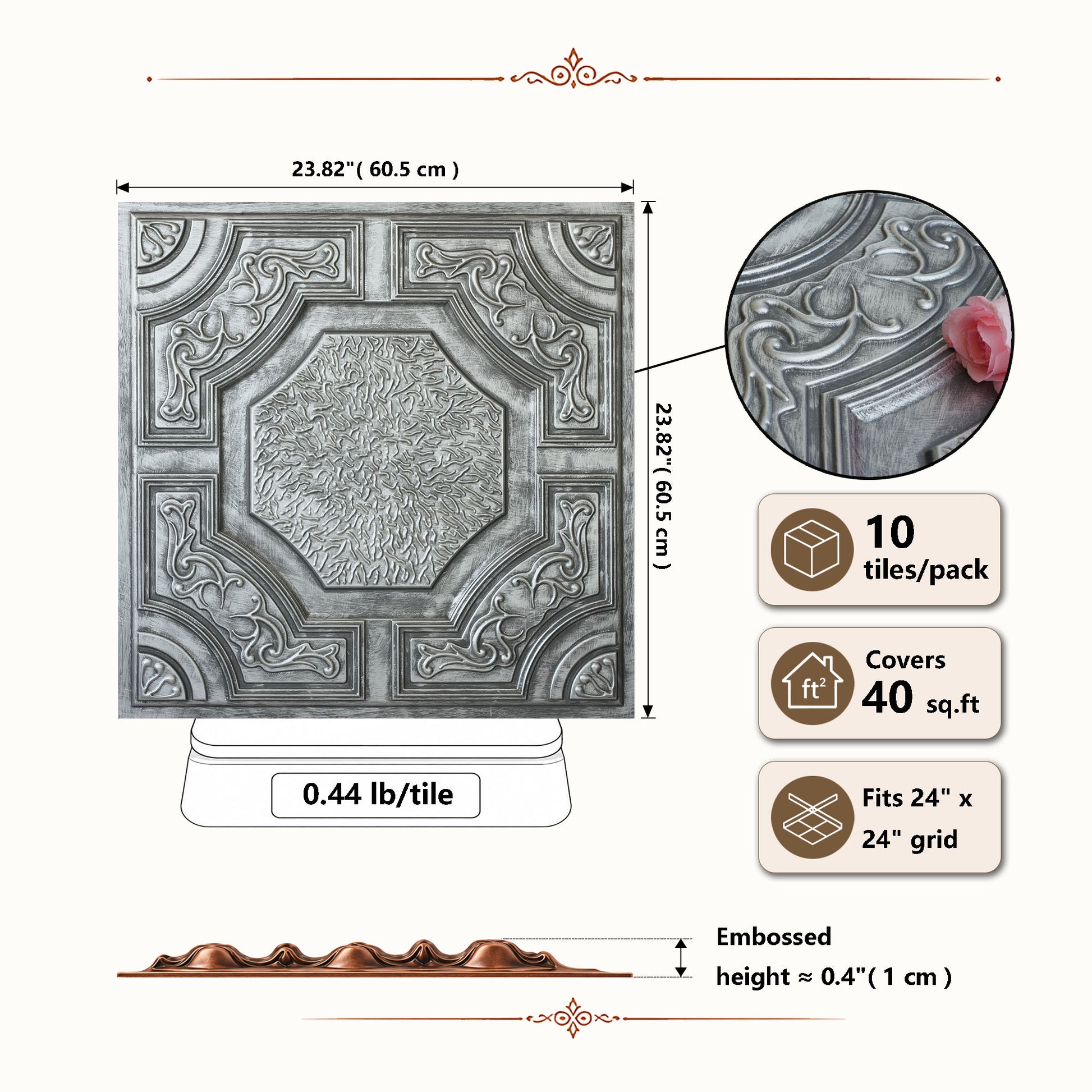 PAINTSDECOR PL02 Antique tin tile dimensions