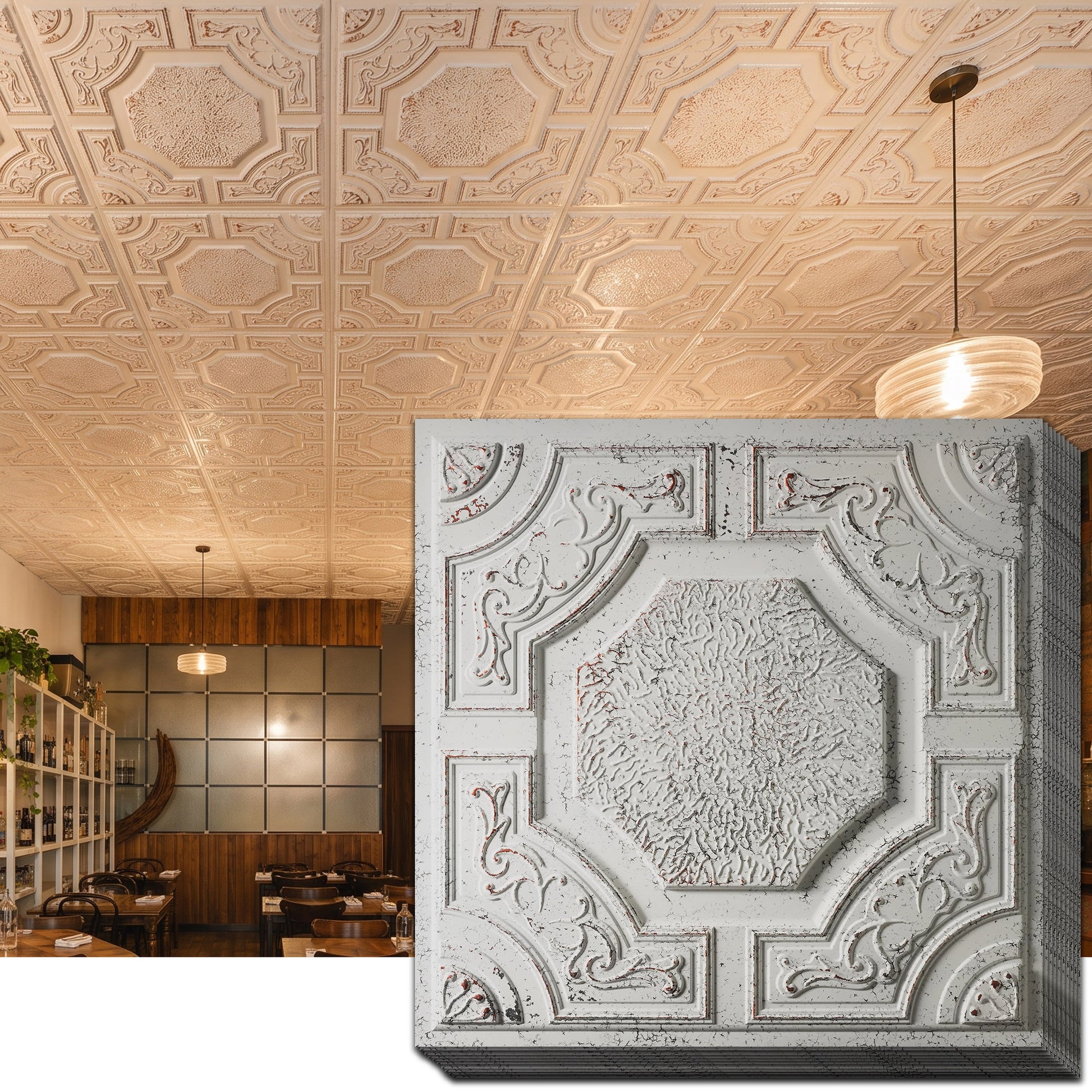 PAINTSDECOR PL02 Distress crack white black ceiling tiles