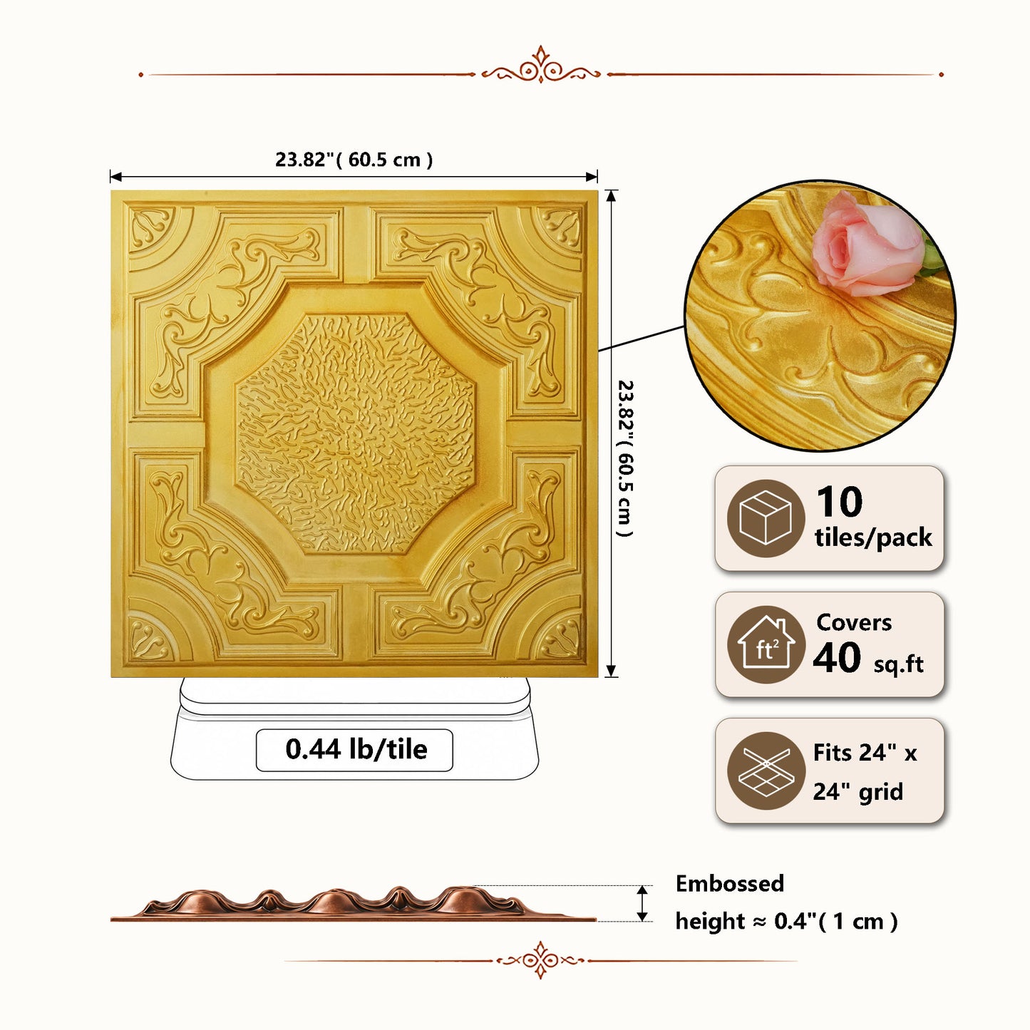 PAINTSDECOR PL02 Golden tile dimensions