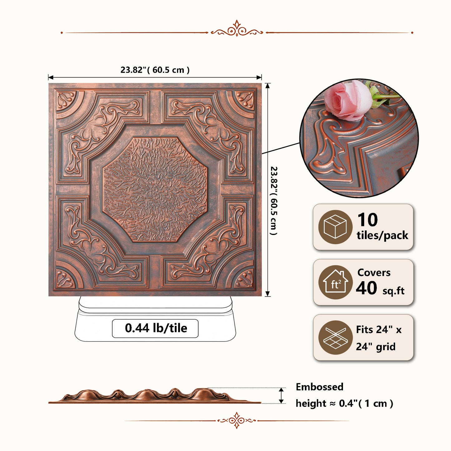 PAINTSDECOR PL02 Rustic copper tile dimensions