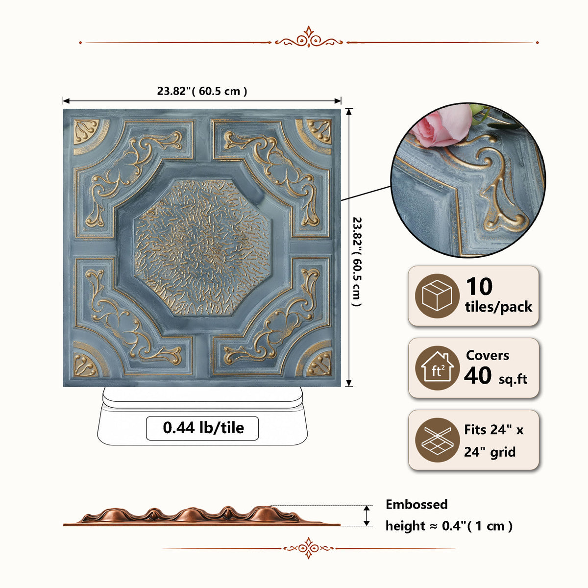 PAINTSDECOR PL02 Smoked gold tile dimensions