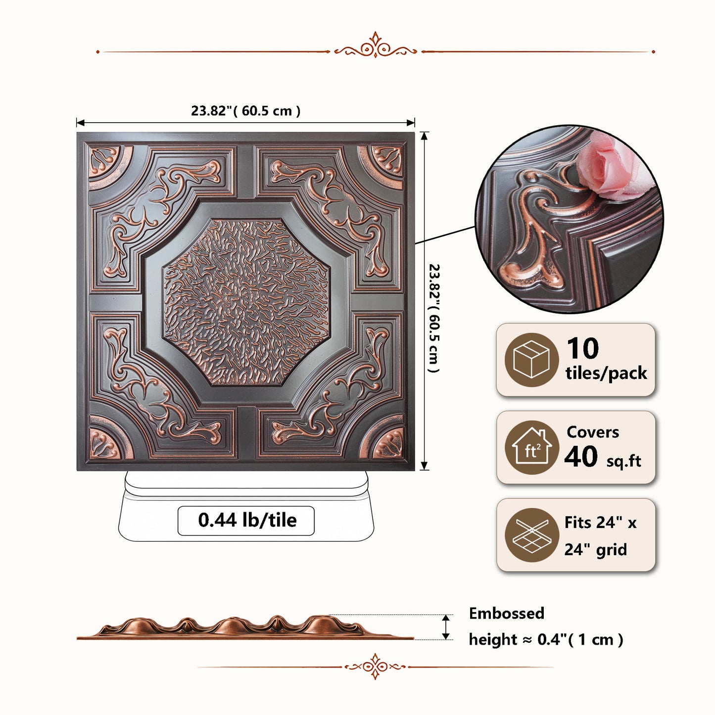 PAINTSDECOR PL02 Traditional copper tile dimensions