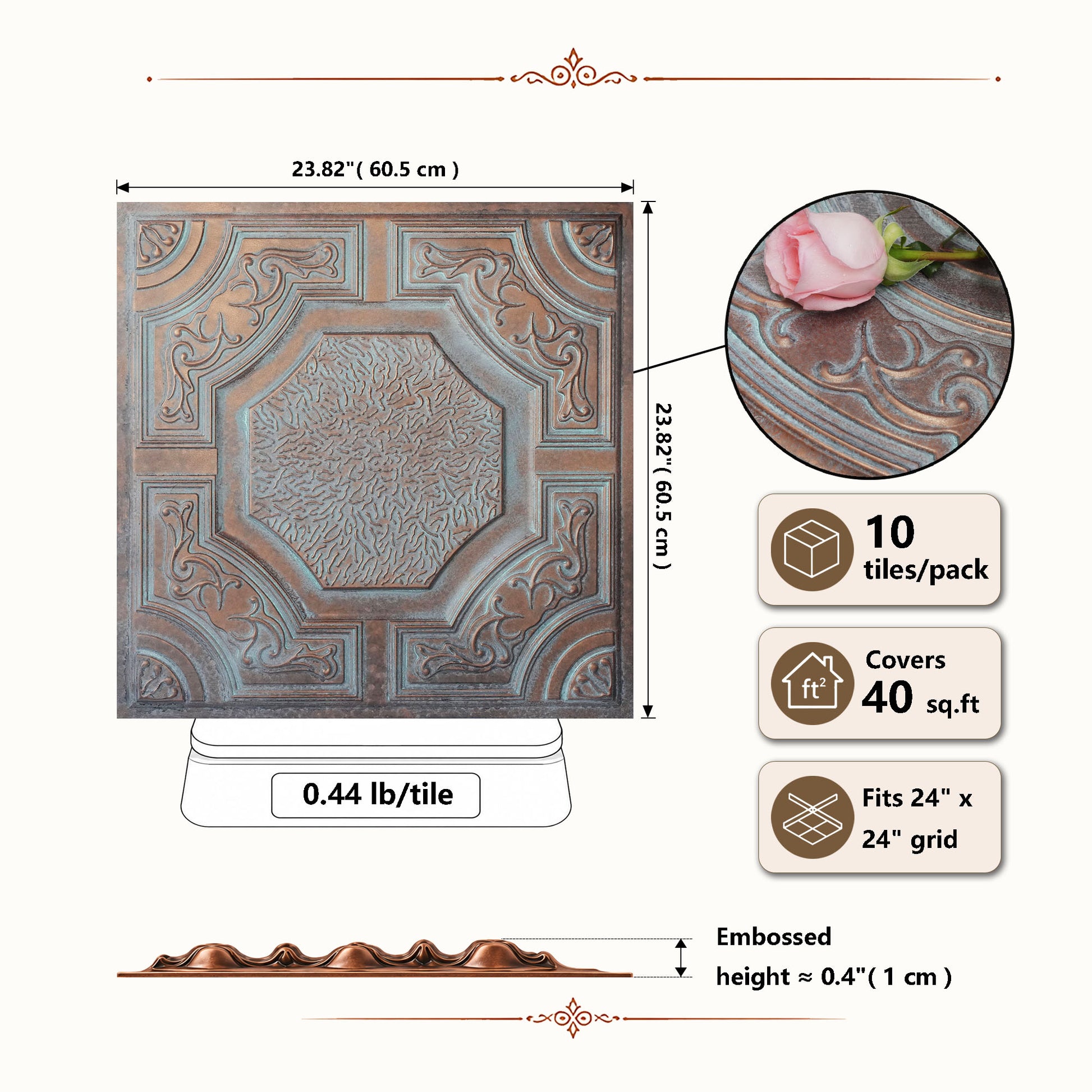 PAINTSDECOR PL02 Weathered copper tile dimensions