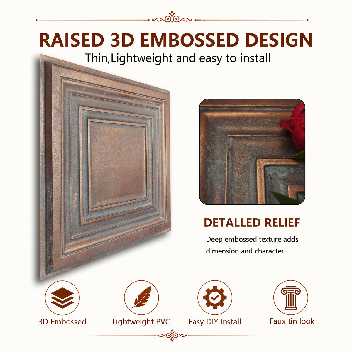 PAINTSDECOR PL05 Weathered copper PVC ceiling tile 5