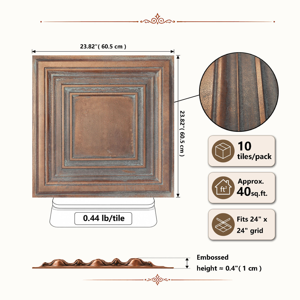 PAINTSDECOR PL05 Weathered copper PVC ceiling tile 6