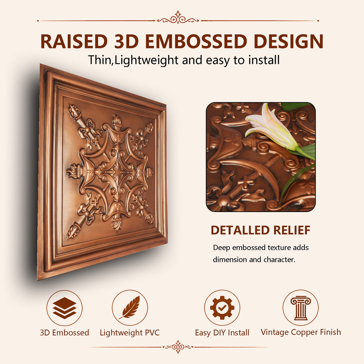PAINTSDECOR PL07 Aged copper PVC ceiling tile 4