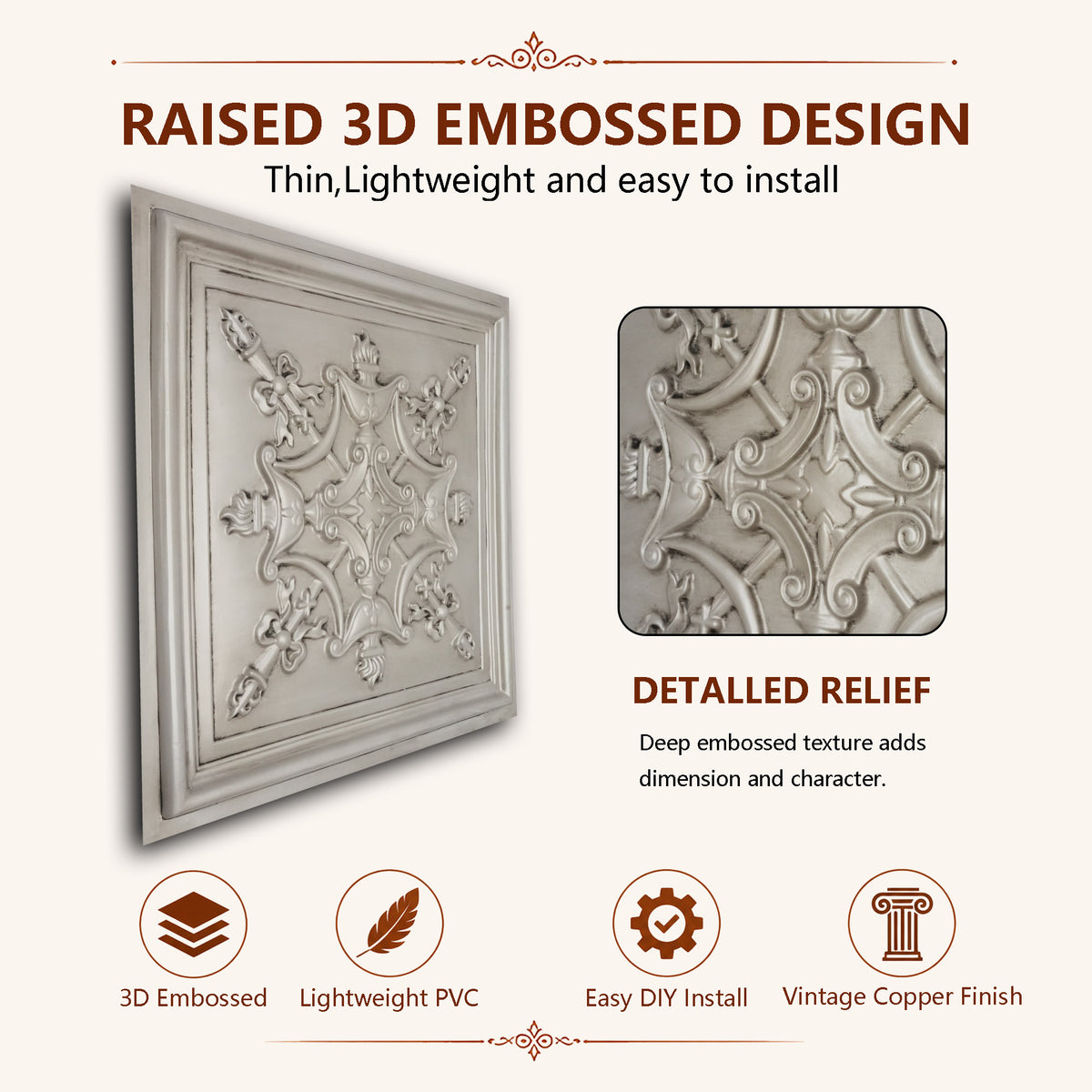 PAINTSDECOR PL07 Aged white PVC ceiling tile 5