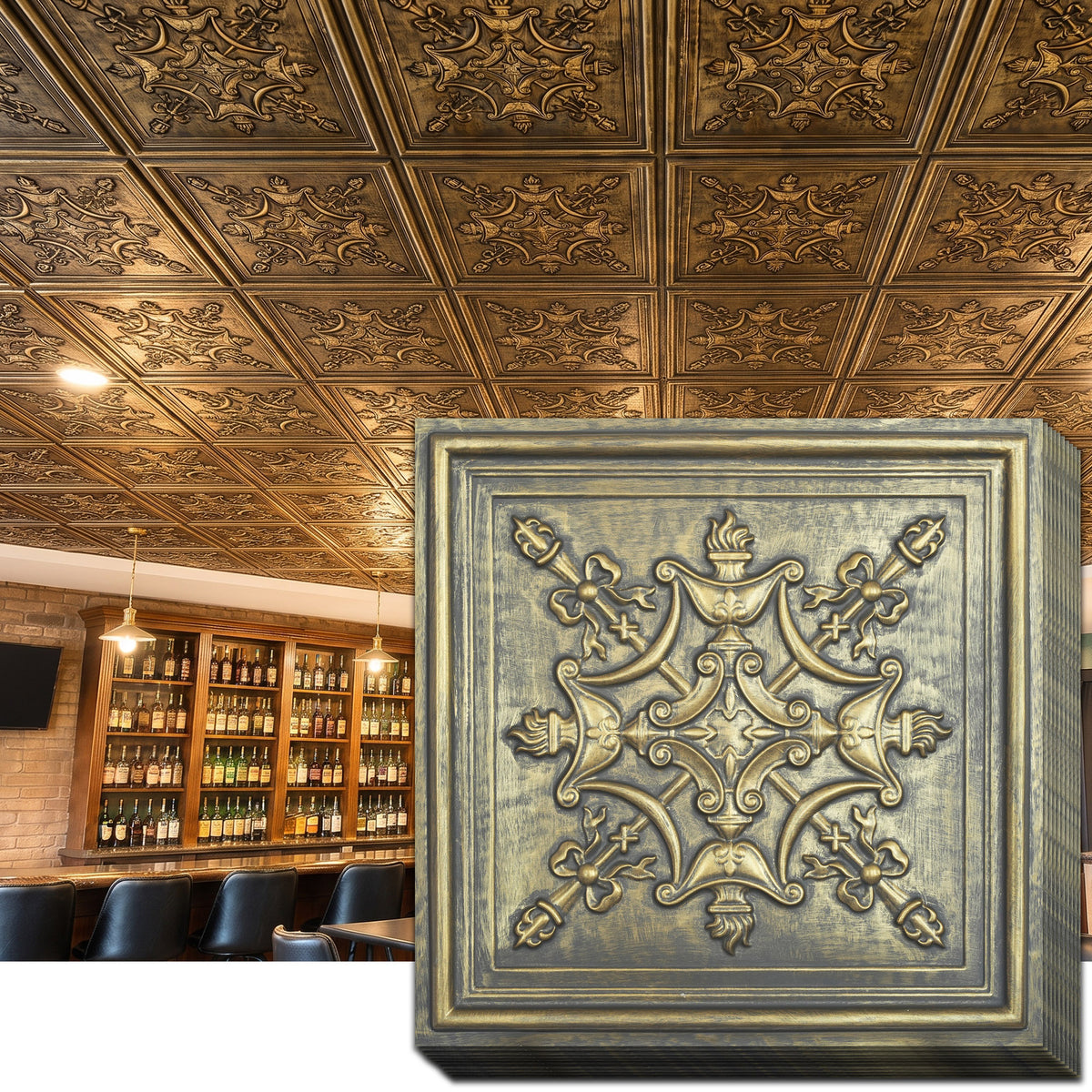 PAINTSDECOR PL07 Ancient gold PVC ceiling tile 1