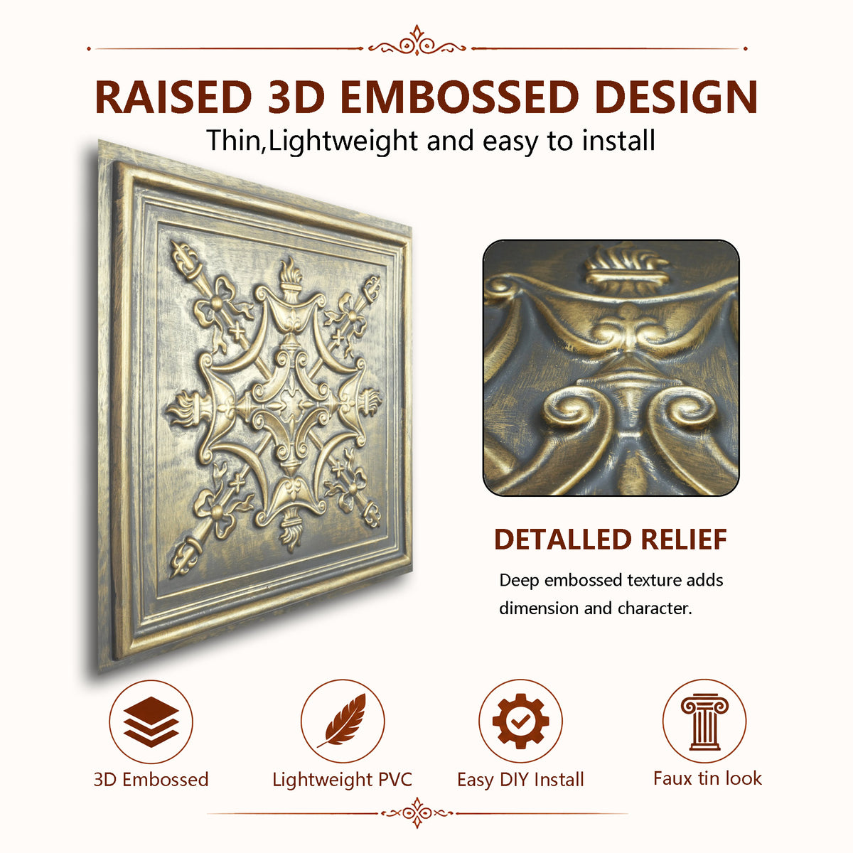 PAINTSDECOR PL07 Ancient gold PVC ceiling tile 6