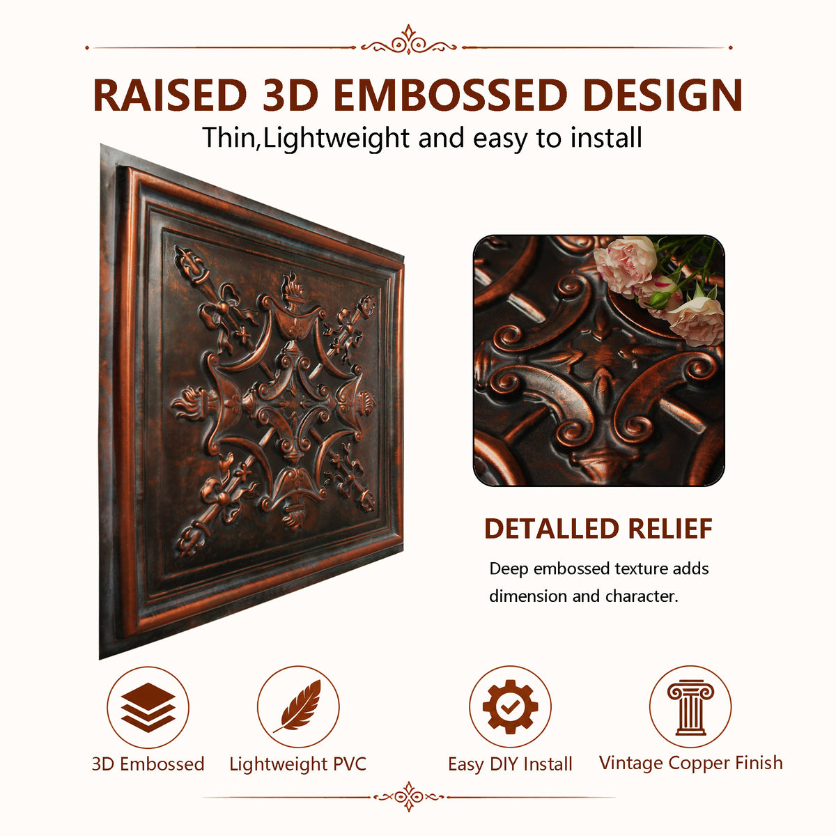 PAINTSDECOR PL07 Blackened Copper PVC ceiling tile 4