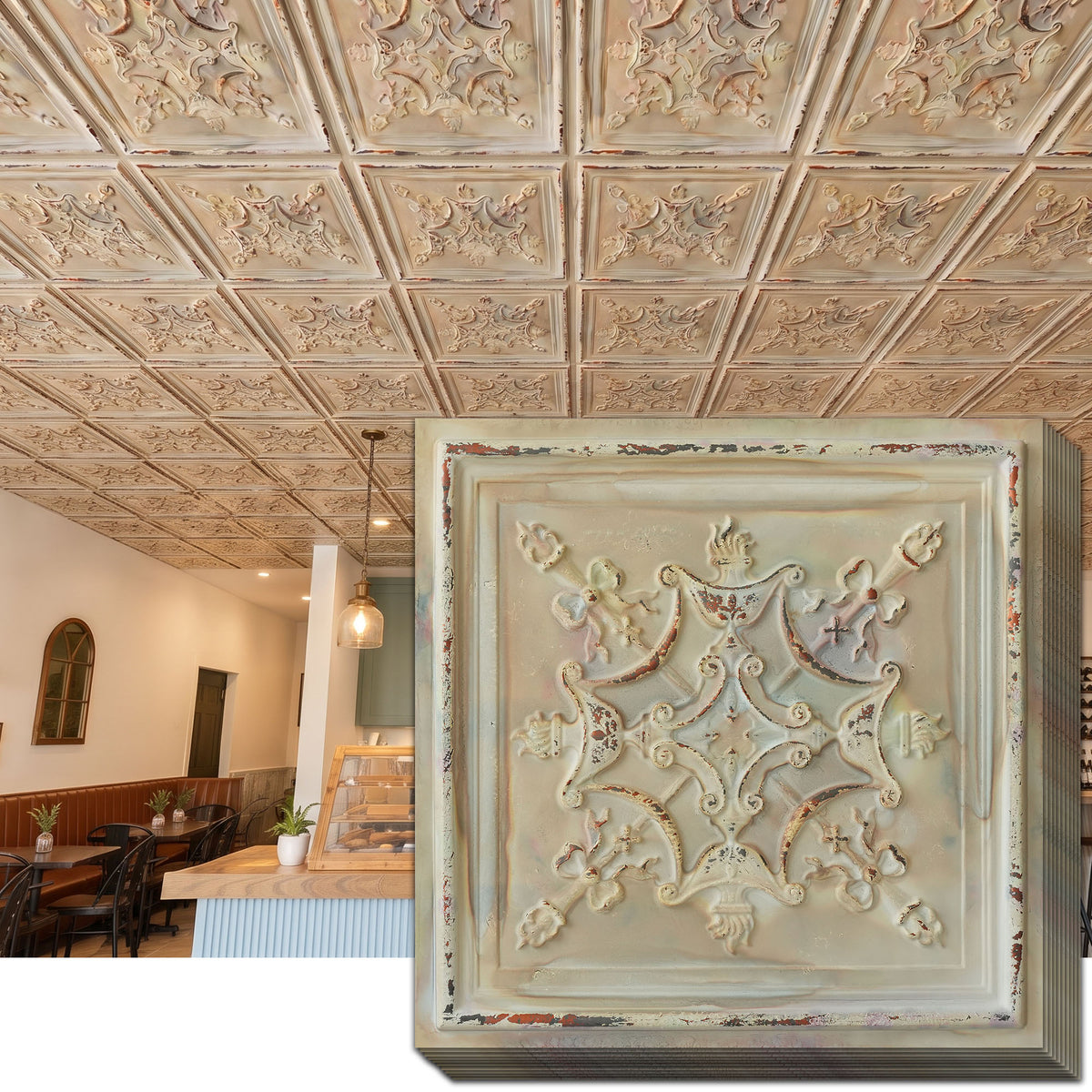 PAINTSDECOR PL07 Distress crack multicolor white PVC ceiling tile 1