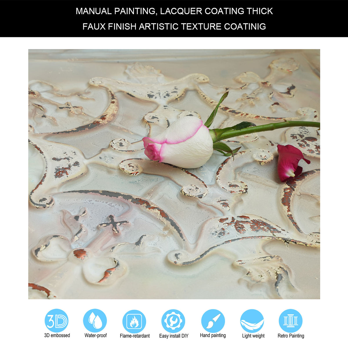PAINTSDECOR PL07 Distress crack multicolor white PVC ceiling tile 9