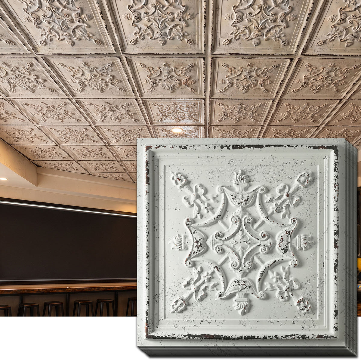 PAINTSDECOR PL07 Distress crack white black PVC ceiling tile 1