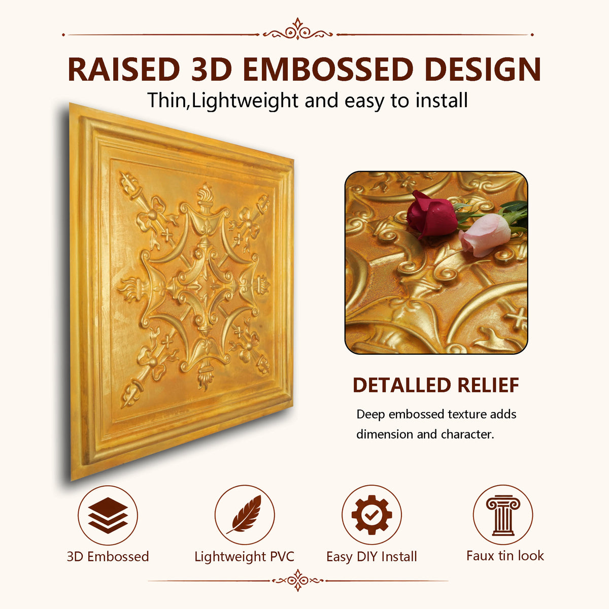 PAINTSDECOR PL07 Golden PVC ceiling tile 4
