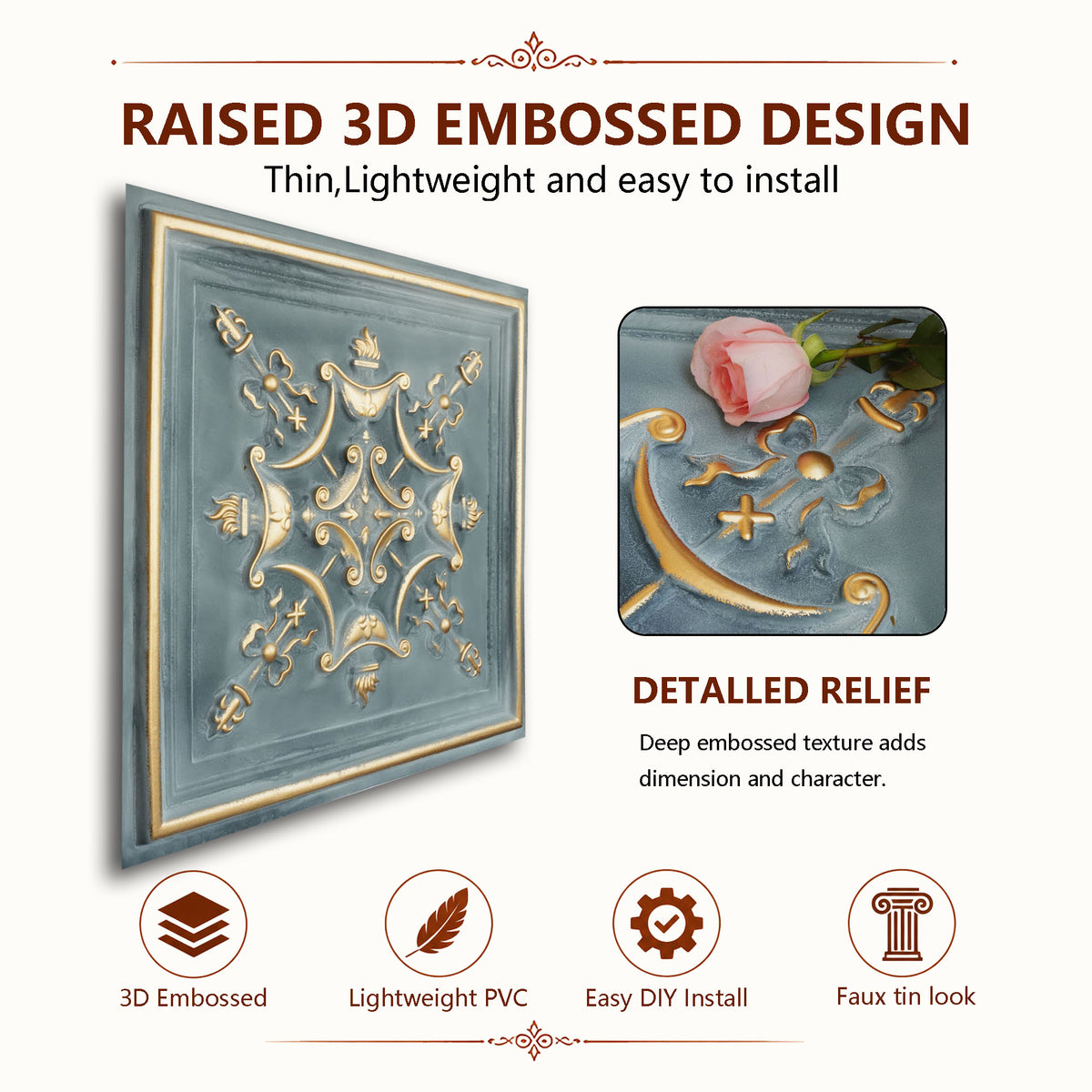 PAINTSDECOR PL07 Smoked gold PVC ceiling tile 4