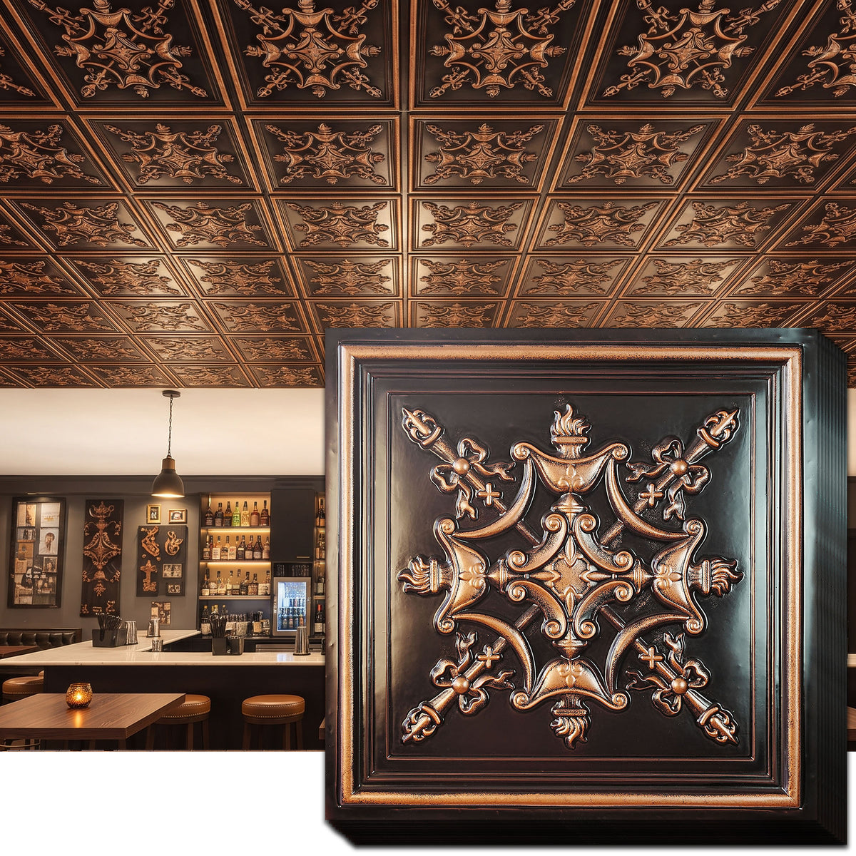 PAINTSDECOR PL07 Traditional copper PVC ceiling tile 1