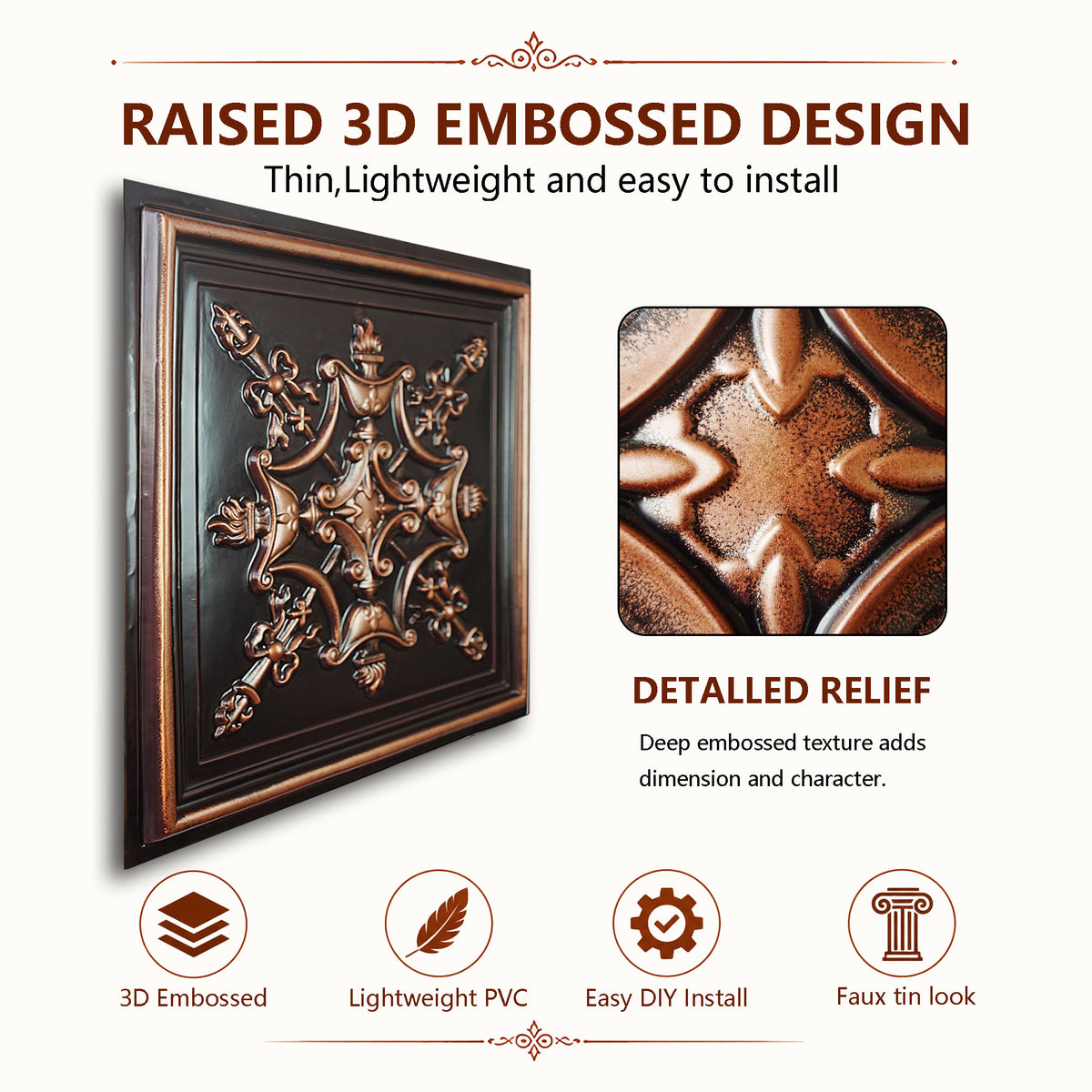 PAINTSDECOR PL07 Traditional copper PVC ceiling tile 6