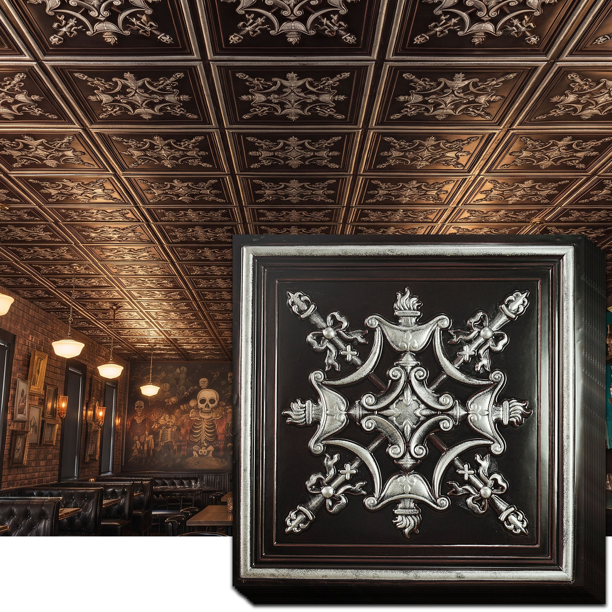 PAINTSDECOR PL07 Traditional silver PVC ceiling tile 1