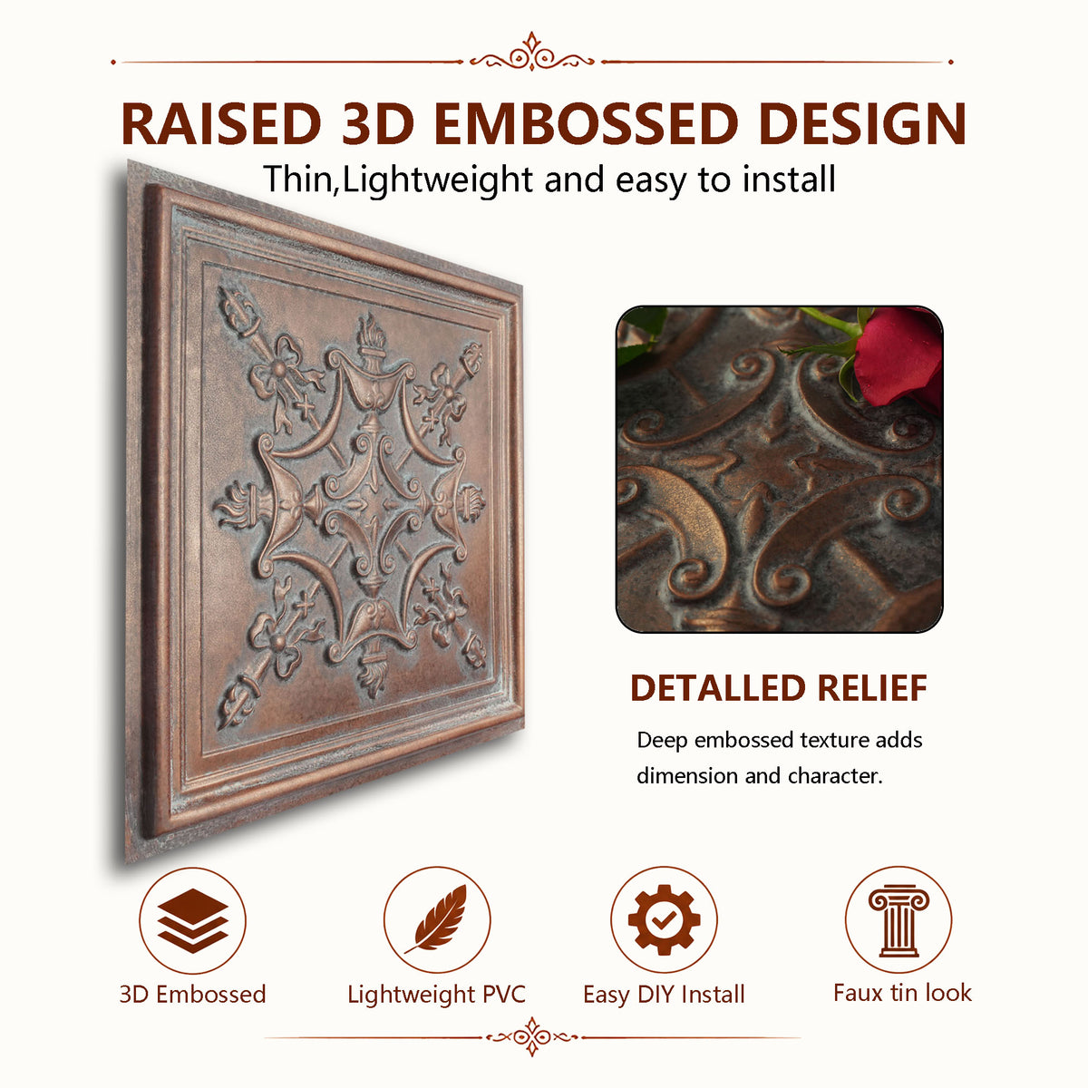 PAINTSDECOR PL07 Weathered copper PVC ceiling tile 4