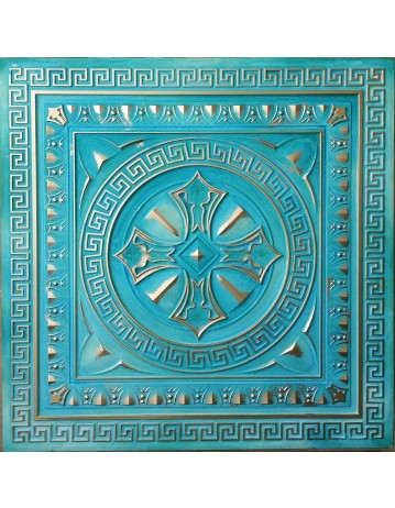 Tin ceiling tiles 3D embossed washed cyan gold PL01 pack of 10pcs