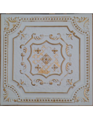 Faux Tin ceiling tiles white gold color PL04 pack of 10pcs
