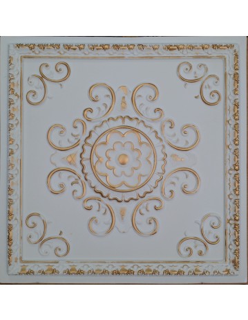 Faux Tin ceiling tiles white gold color PL08 pack of 10pcs