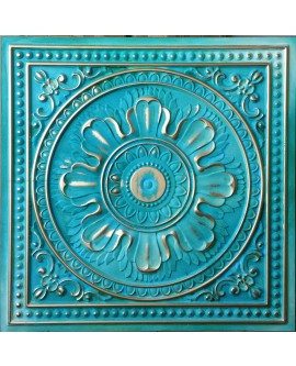 Faux Tin ceiling tiles washed cyan gold color PL17 pack of 10pcs
