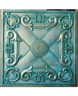 Faux Tin ceiling tiles aged cyan gold color PL22 pack of 10pcs