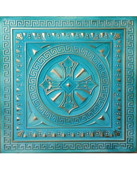 Tin ceiling tiles 3D embossed washed cyan gold PL01 pack of 10pcs